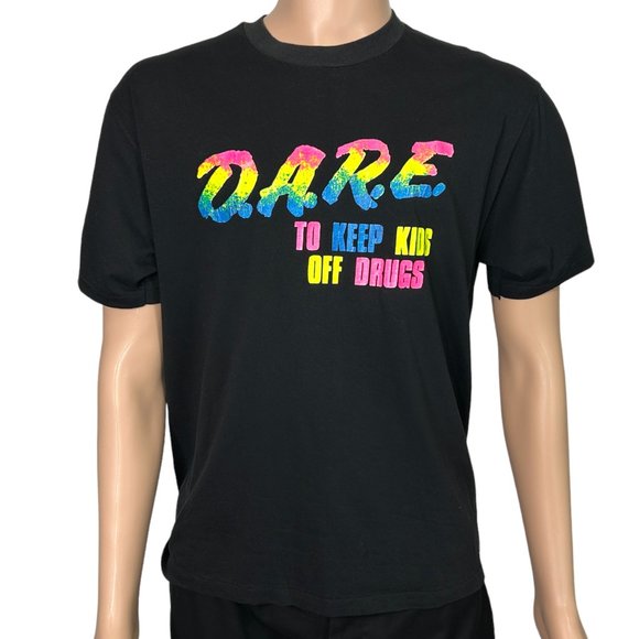 RARE Vintage (Single Stitch)‎ DARE To Keep Kids Off Drugs Mens L Black T Shirt - Picture 1 of 13